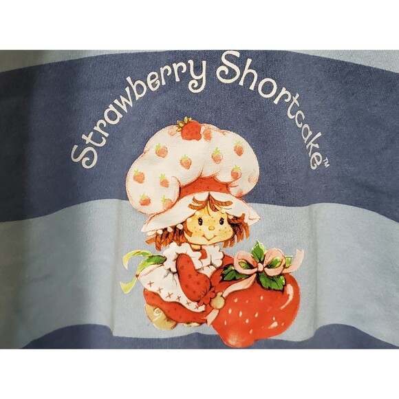 Strawberry Shortcake Women’s Cropped Sweatshirt Blue Striped Size XL - NWT - Picture 2 of 7